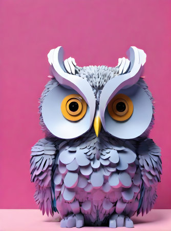 Owls on painted background knolling 3D shadows duotone. Generative AI Generatedの素材