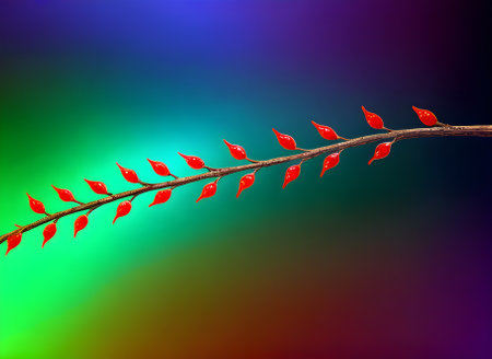 Realistic neon colors on fir branch background Generative AI Generatedの素材