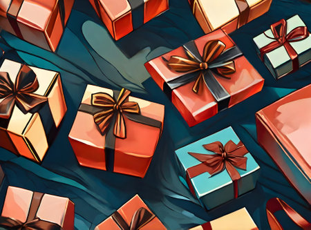 Gifts with painted background realistic duotone. Generative AI Generatedの素材