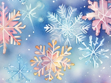 Snowflakes painted background with watercolour in pastel tones. Generative AI Generatedの素材