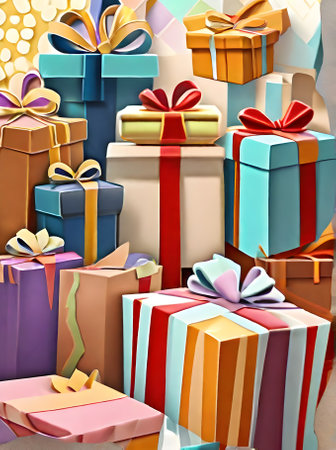 Gifts on painted 3D background with neutral colors. Generative AI Generatedの素材