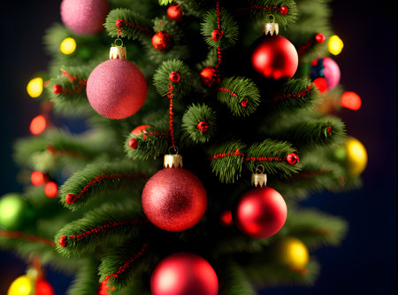 Christmas tree backdrop with realistic knolling design in a neon color sche Generative AI Generatedの素材