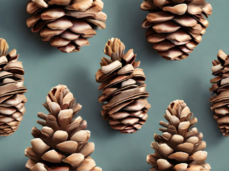 Fir cone on painted backdrop knolling realistic style soft color palette Generative AI Generatedの素材