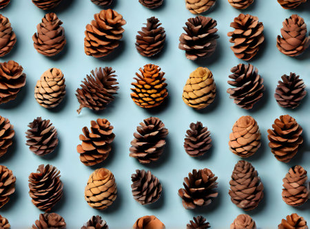 Fir cone painted bg knolling realistic Kodachrome palette. Generative AI Generatedの素材
