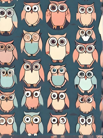 Owls on painted background knolling papercut style pastel tones. Generative AI Generatedの素材