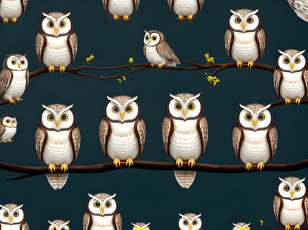Owls against painted background flat knolling neutral colors Generative AI Generatedの素材