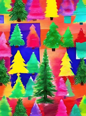 Xmas tree backdrop knolling watercolor neon colors Generative AI Generatedの素材