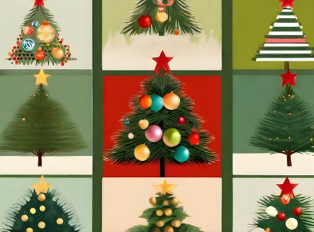 Christmas tree backdrop with knolling vintage colors Generative AI Generatedの素材