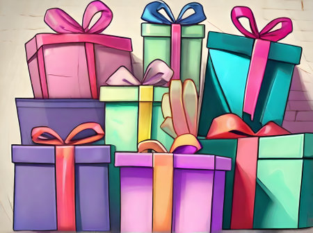 gifts in background painted with drawing and pastel tones Generative AI Generatedの素材