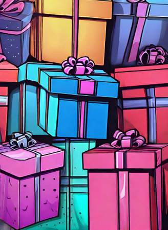 gifts on painted background drawing duotone palette Generative AI Generatedの素材