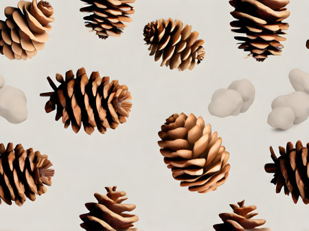 Fir cone on painted background knolling flat neutral colors. Generative AI Generatedの素材