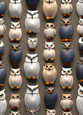 owls on painted backdrop knolling 3D neutral hues Generative AI Generatedの素材