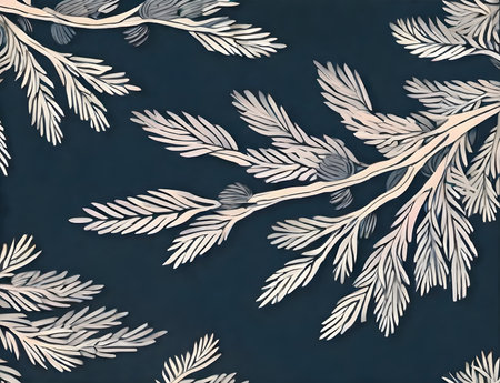 Fir branch with painted background papercut style duotone palette Generative AI Generatedの素材