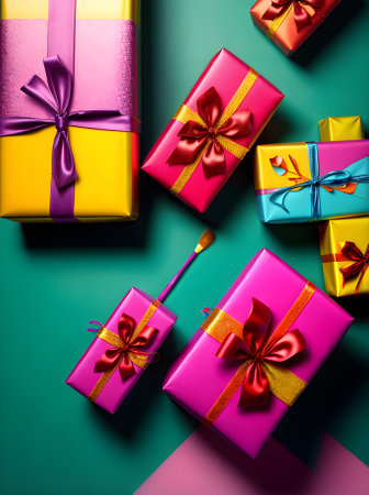 gifts painted background flat Kodachrome colors Generative AI Generatedの素材