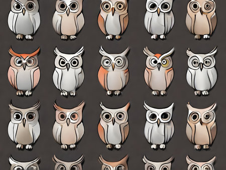 owls on painted backdrop knolling 3D neutral hues Generative AI Generatedの素材