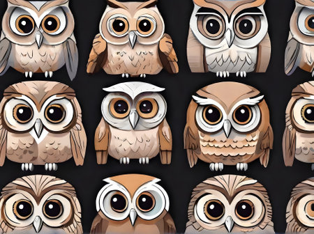 Owls on painted backdrop realistic knolling neutral colors. Generative AI Generatedの素材