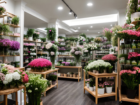 ultra realistic Interior design of a florist shop medium shot hyper detai Generative AI Generatedの素材