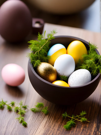 Incredibly detailed Easter egg with cozy atmosphere and sharp focus for hig Generative AI Generatedの素材