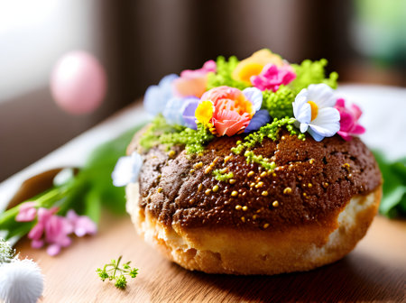 Easter bun detailed cozy setting sharp focus topnotch vibes Generative AI Generatedの素材