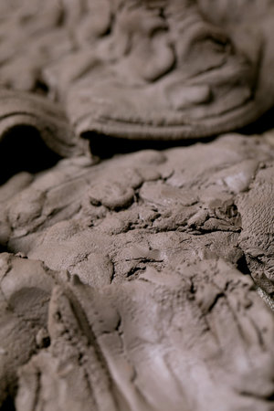 Close up of raw clay texture background. Pottery ceramics background for ceramist shop, market or workshop. Macro photographyの写真素材