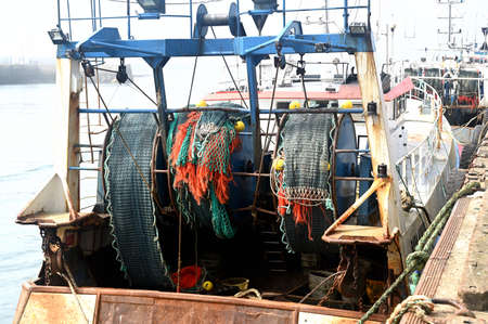 Fishing vessel, trawler in a fishing harbour