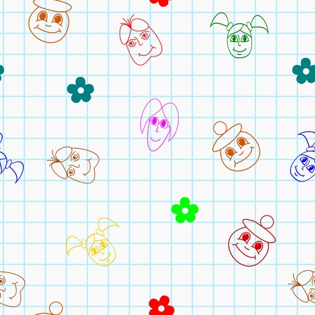 Vector  seamless texture with cartoons of children on the school pageのイラスト素材