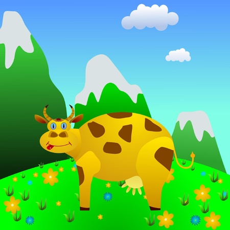Cow on a mountain meadow. vectorのイラスト素材