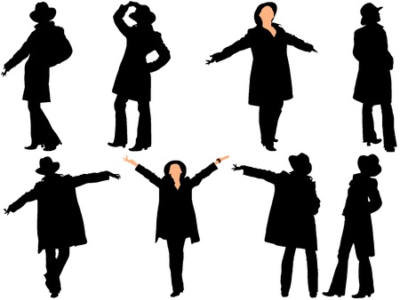 A collection of silhouettes of women in the hat. Vectorのイラスト素材