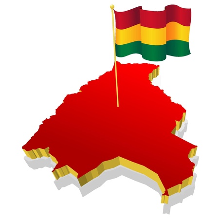 Three-dimensional image map of  Bolivia with the national flagのイラスト素材