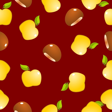 seamless texture with a yellow apple fruit and chestnutのイラスト素材