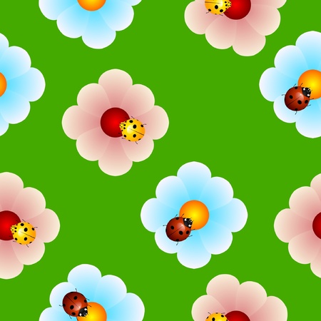 seamless textures of flowers and ladybirdsのイラスト素材