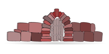 Vector cartoon wickets in a stone fence on a white backgroundのイラスト素材