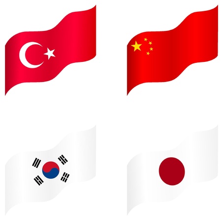  Set of flags of Japan, China, Korea, Turkeyのイラスト素材