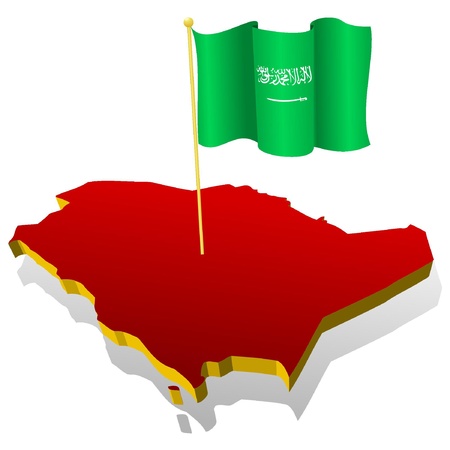 three-dimensional image map of Saudi Arabia with the national flag のイラスト素材