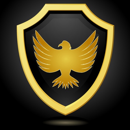 Vector illustration golden shield on a black background with an eagleのイラスト素材