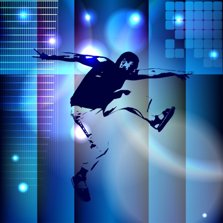 Abstract blue background with a bouncing boy. eps10のイラスト素材