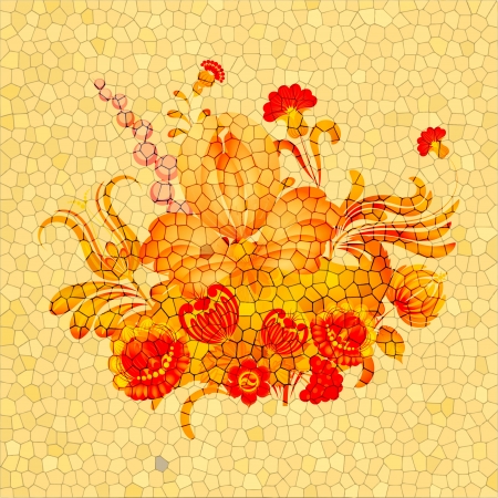 Floral arrangement on a yellow background with cracks. eps10のイラスト素材
