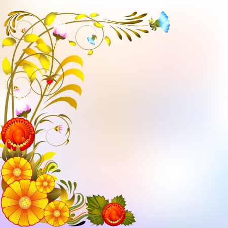 Traditional Ukrainian Petrikov painting on pastel background. eps10のイラスト素材