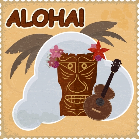 Vintage postcard with Hawaiian elements. eps10のイラスト素材