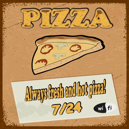 Vintage postcard with the image pizza slice of pizza.のイラスト素材