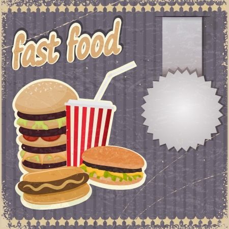 Vintage background with the image of fast food.のイラスト素材