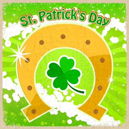  Vintage background with the image of clover St  Patrick s Day and horseshoeのイラスト素材