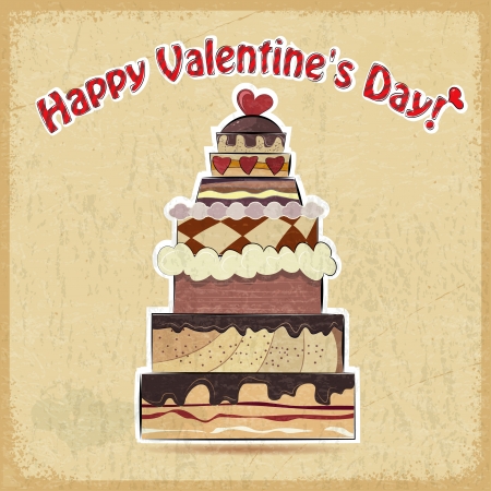 Vintage postcard showing big cake for Valentine's Dayのイラスト素材