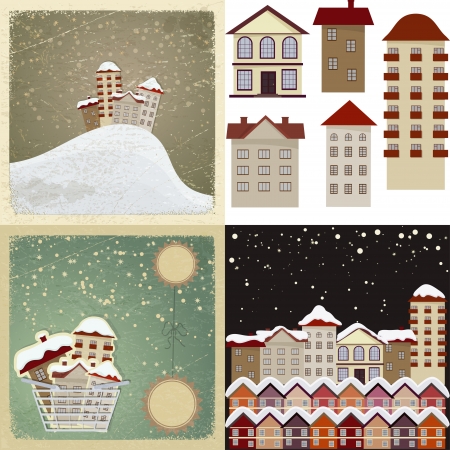 Set of vintage cards with the images of houses のイラスト素材