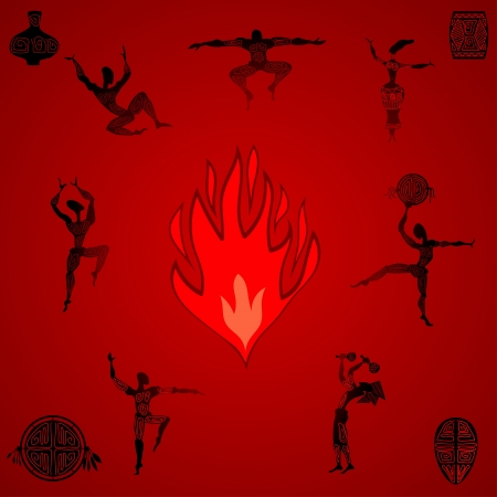 Primitive people dancing by the fireのイラスト素材