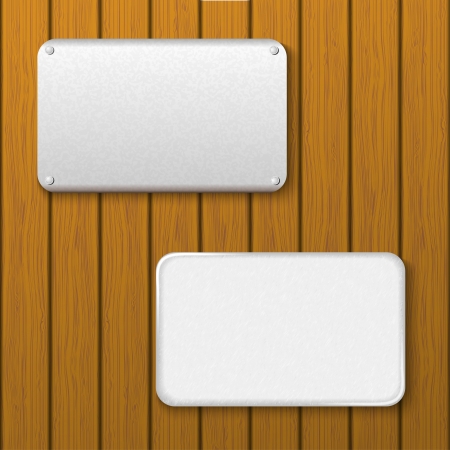 Two metal plates on a wooden wallのイラスト素材