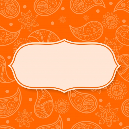 Abstract frame on an orange background with paisley pattern.のイラスト素材