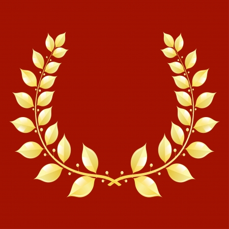 Gold laurel wreath on a red backgroundのイラスト素材