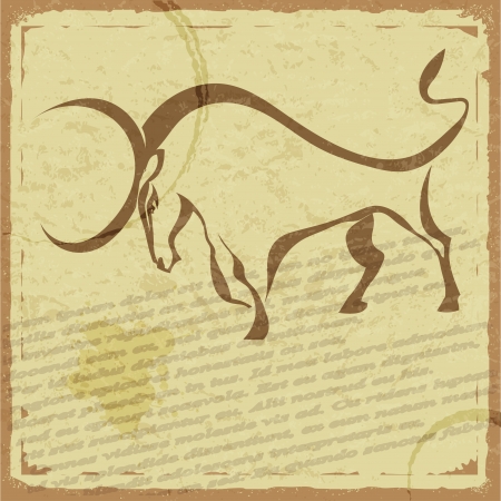 Vintage  postcard with silhouette of buffaloのイラスト素材