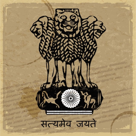 Coat of arms of India on the old postage cardのイラスト素材